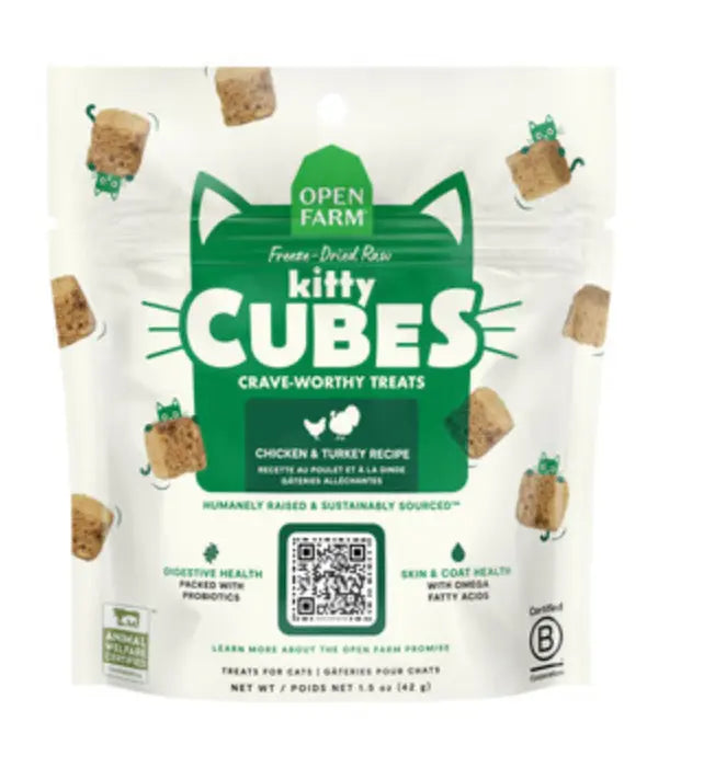 OPEN FARM FREEZE-DRIED KITTY CUBES CHICKEN & TURKEY CAT TREATS 1.5 OZ