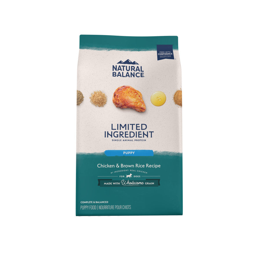Natural Balance Chicken and Brown Rice Puppy Dry Dog Food.