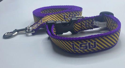 LSU Striped Dog Collar $ Lead
