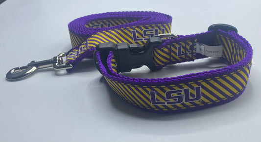 LSU Striped Dog Collar & Lead.
