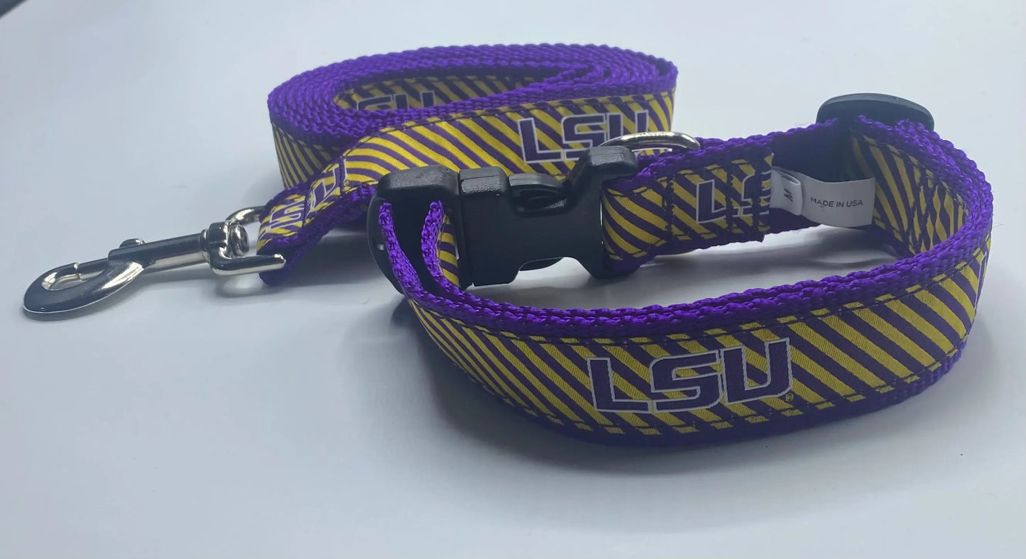 LSU Striped Dog Collar & Lead.