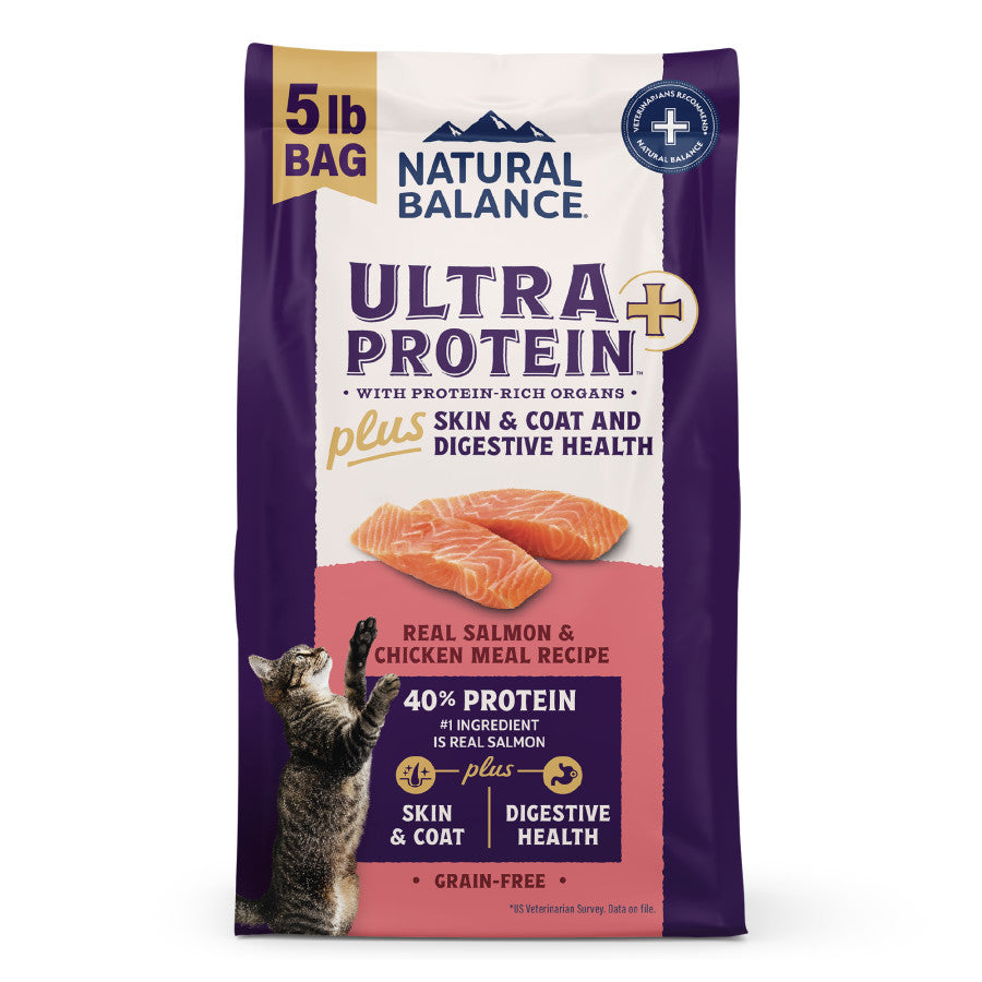 Natural Balance Pet Foods Ultra Protein Plus Skin/Coat/Digestive Health Dry Cat Food Salmon & Chicken, 1ea/5 lb