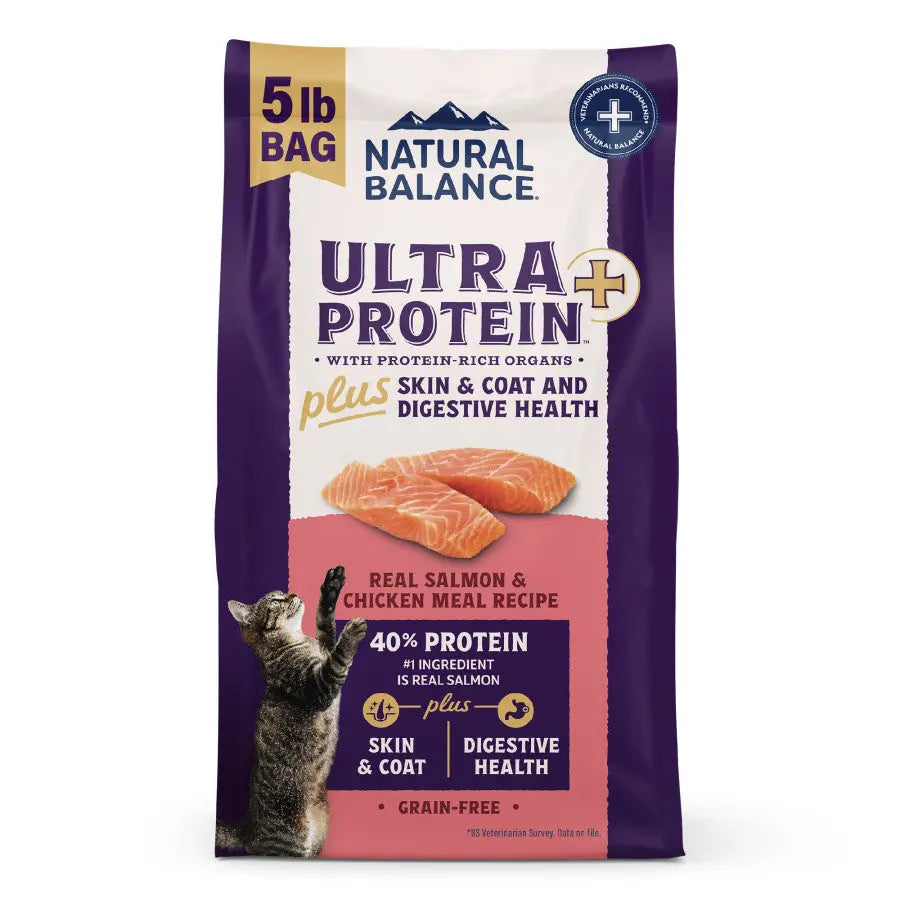 Natural Balance Pet Foods Ultra Protein Plus Skin/Coat/Digestive Health Dry Cat Food Salmon & Chicken, 1ea/5 lb Central Pet