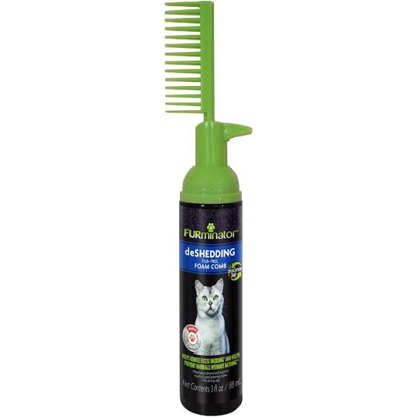 FURminator Tub-Free Deshedding Foam Cat Grooming Comb, 3-oz, Black.