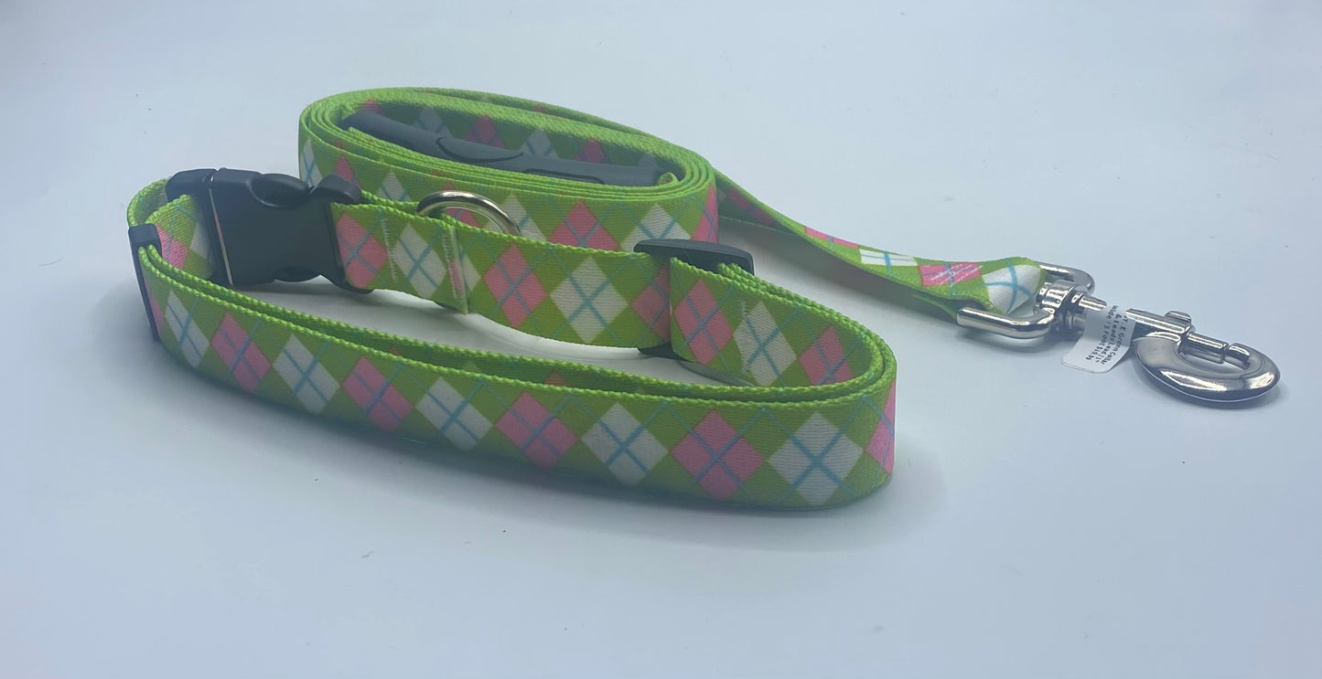 Argyle Green Dog Collar & Leads.