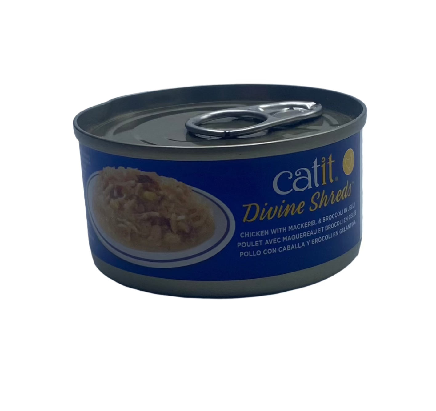 Catit Divine Cat food Shreds - Chicken with Mackerel & Broccoli in Jelly - 85 g Cans.