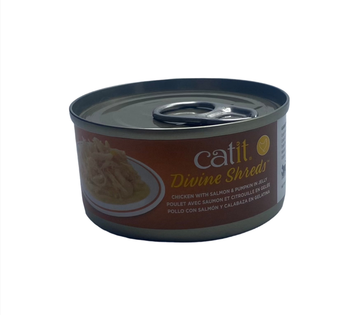 Catit Divine Shreds -Chicken with Salmon & Pumpkin in Jelly - 85 g Cans Cat Food.