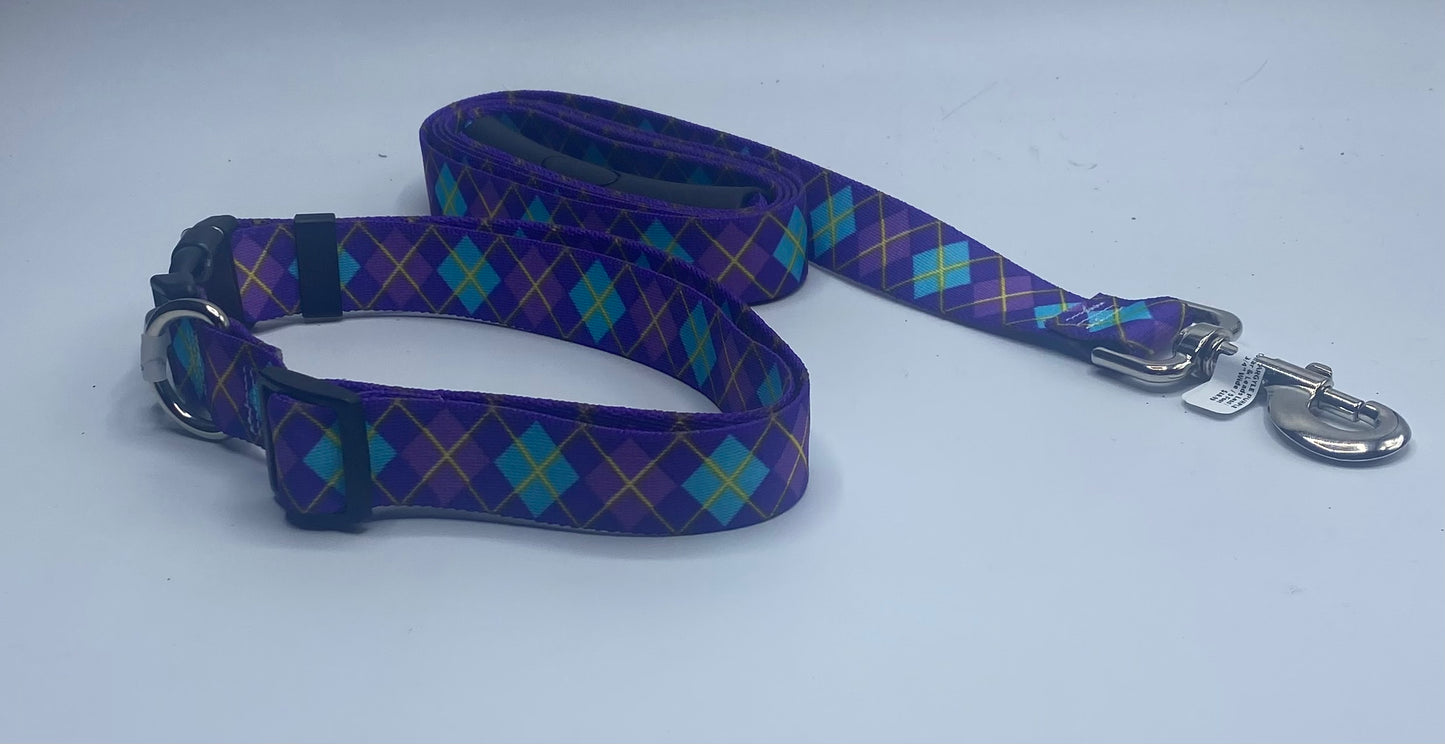 Argyle Purple Dog Collar & Leads.