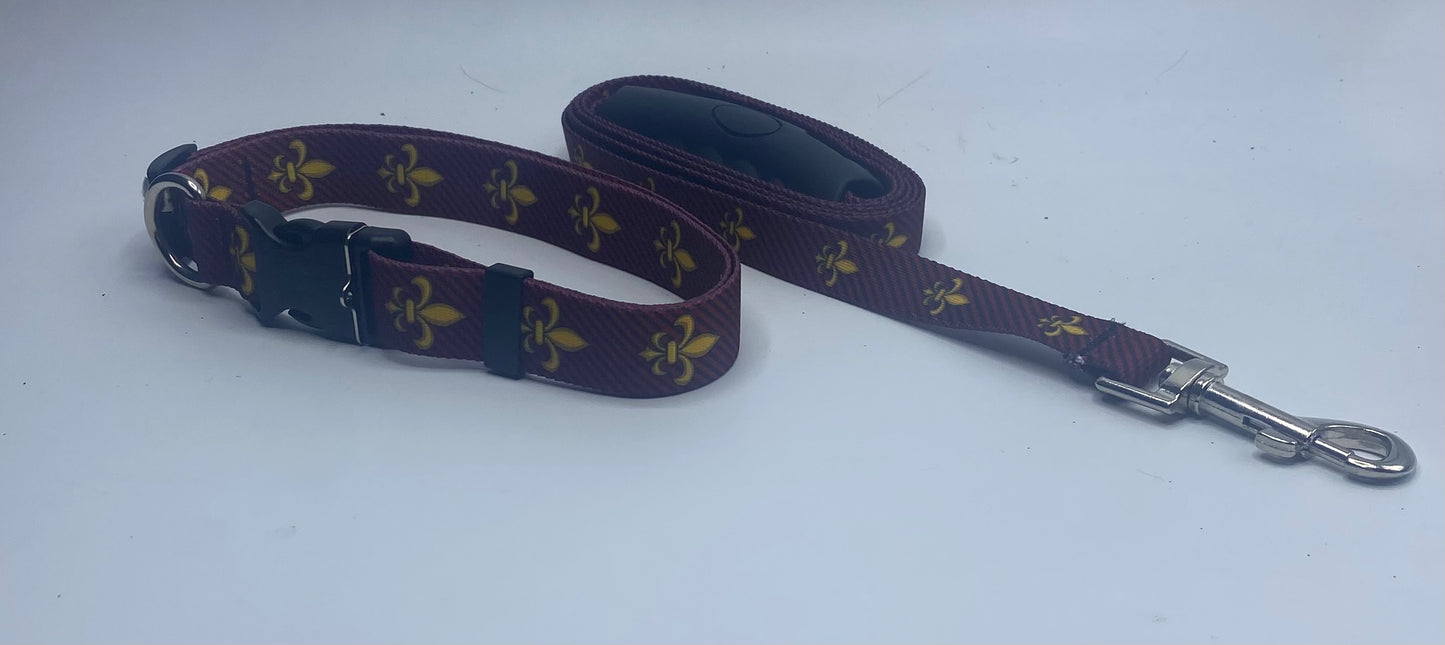Fleur de Lis Red Collar & Leads