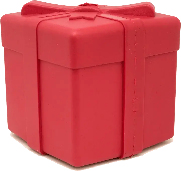 Gift Box Dispenser Durable rubber Dog chew toy & treat dispenser Soda Pup / True Dogs, LLC
