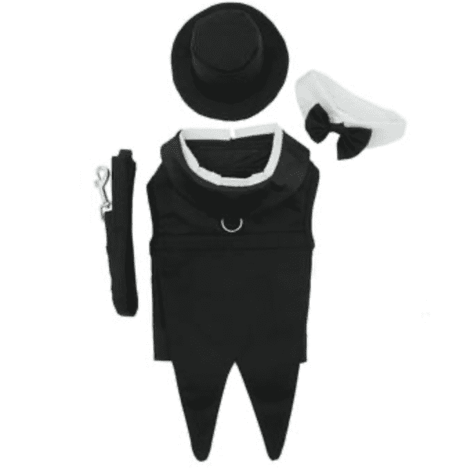 Black Dog Harness Tuxedo w/Tails, Bow Tie, and Cotton Collar.