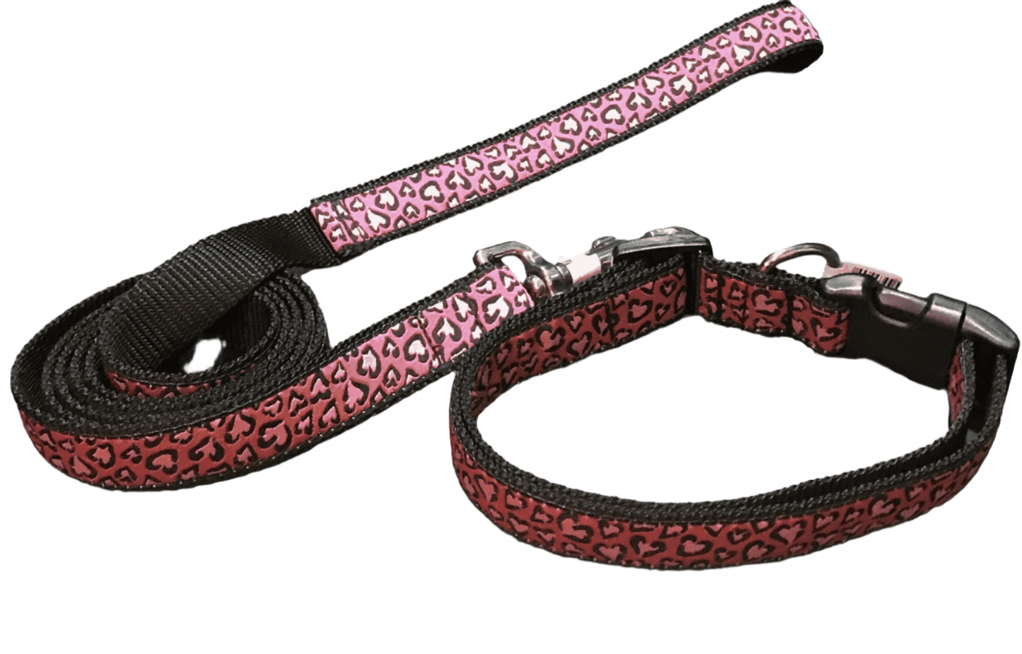Cheetah Hearts Dog Collars or Leads (1" Wide).