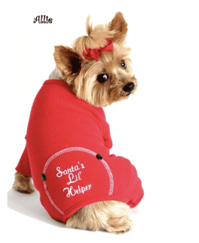 Christmas Red "Santa's Lil' Helper" Embroidered Dog Pajama.