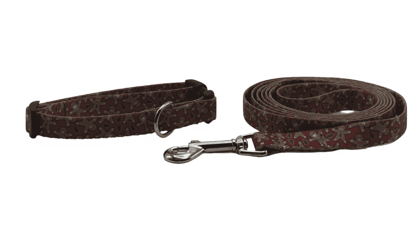 Gingerbread and Christmas Trees Dog Collars or Leads (1" Wide).