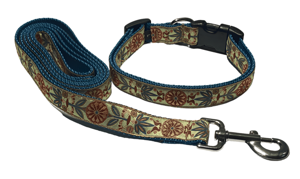 Golden/Blue Scandinavian Sweetheart Dog Collars or Leads (1" Wide).