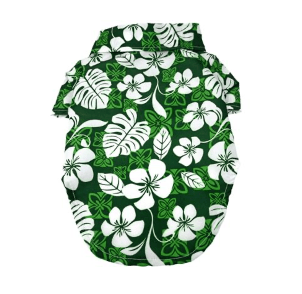 Hawaiian Camp Dog Shirt - Tropical Green.