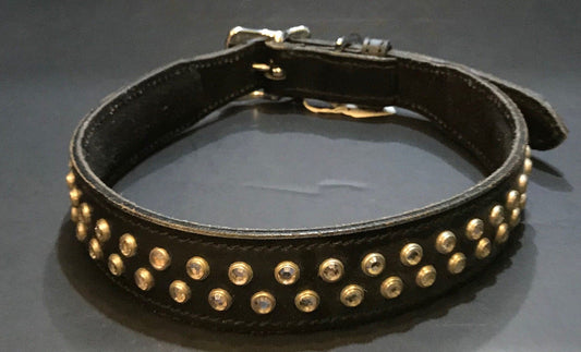 Black Leather Collar with Silver Rhinestones.