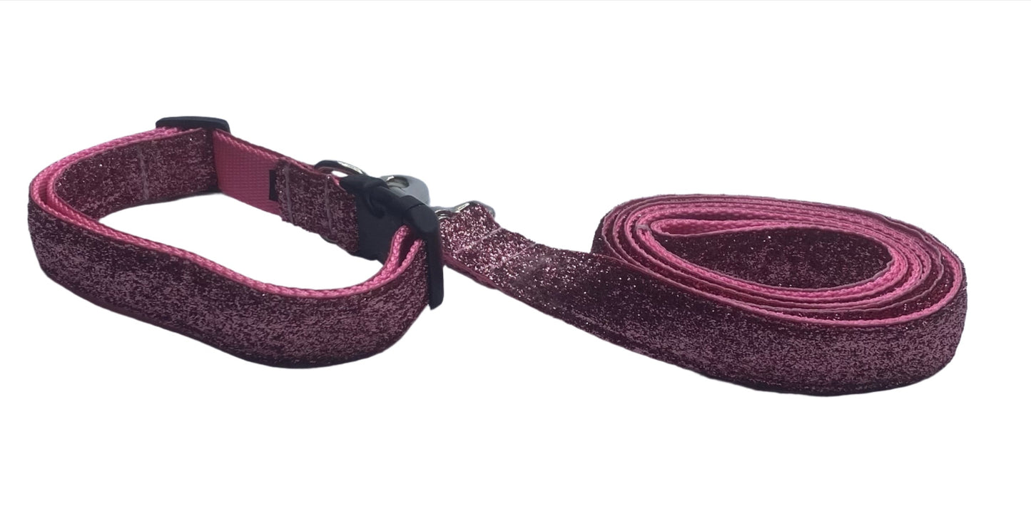 Pink Glitter Ribbon Nylon Collars & Leads (1" Wide).