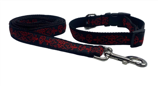 Red Spooky Skulls Dog Collars or Leads (1" Wide).