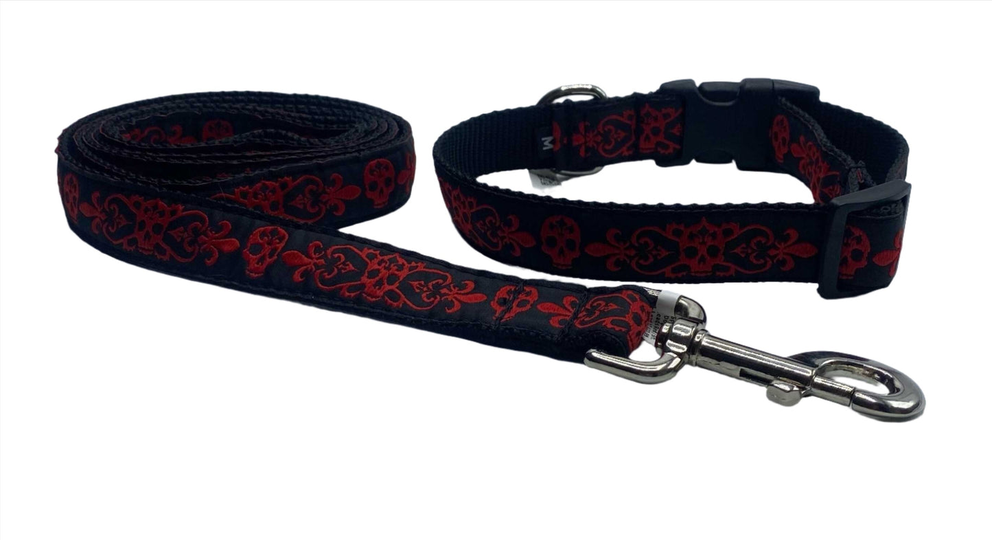 Red Spooky Skulls Dog Collars or Leads (3/4" Wide).