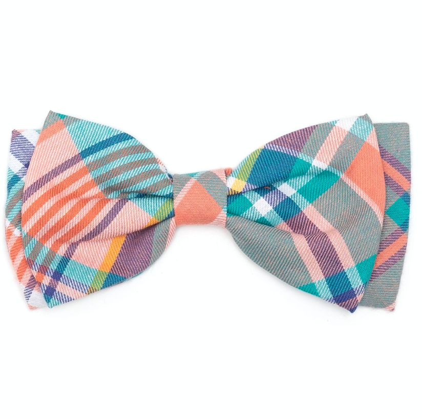 PEACH MULTI PLAID BOW TIE.