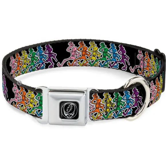 Steal Your Face Seatbelt Buckle Collar - Dancing Skeletons Black/Multi Color.