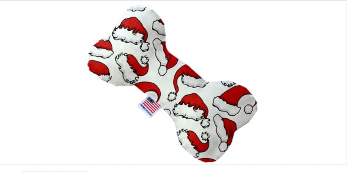SANTA HATS 8 INCH BONE DOG TOY.
