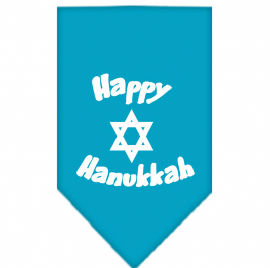 HAPPY HANUKKAH SCREEN PRINT BANDANA TURQUOISE LARGE.