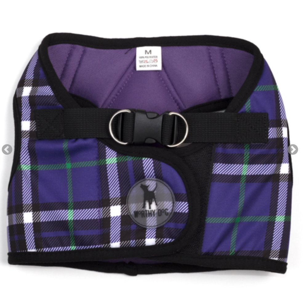 Sidekick Printed Purple Plaid Pet Harness.