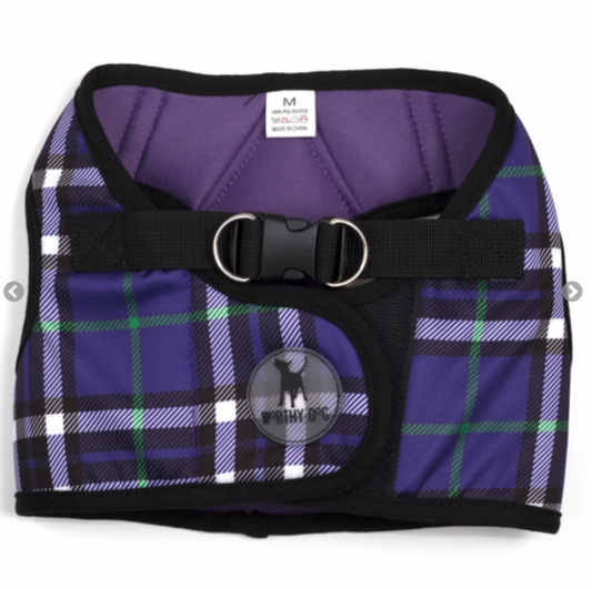 Sidekick Printed Purple Plaid Pet Harness.