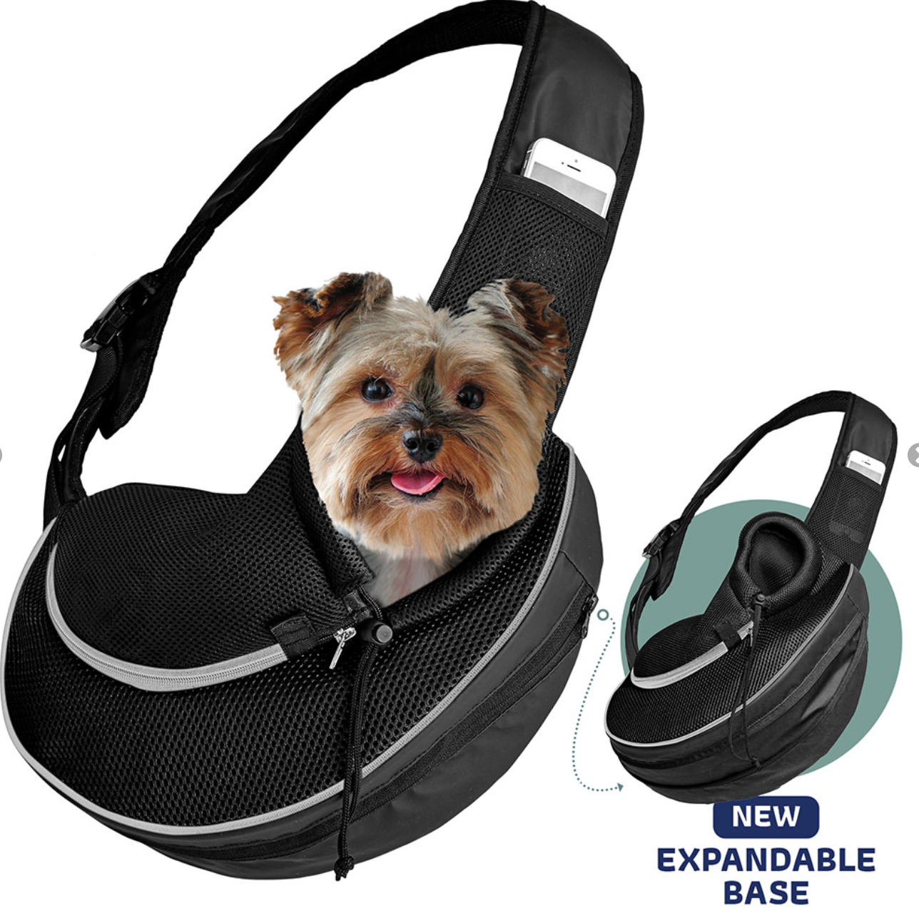 Black Expandable Pet Sling Bag.