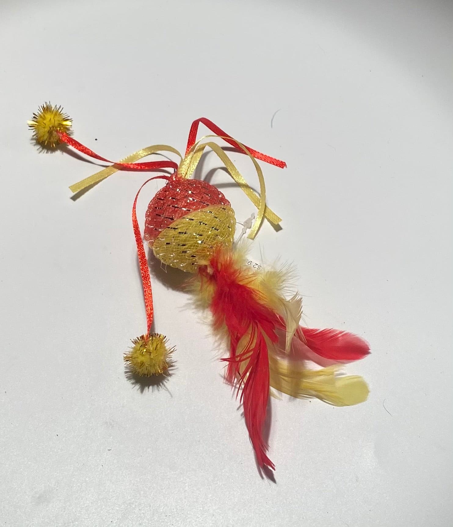 Mesh ball cat toy.