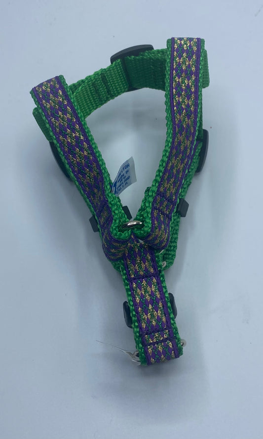 Mardi Gras Argyle Dog Harness.