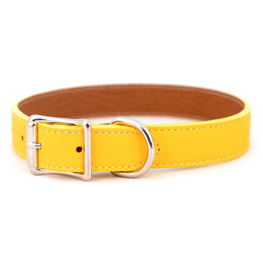 Tuscan Italian Leather Collar & Leash (Yellow).