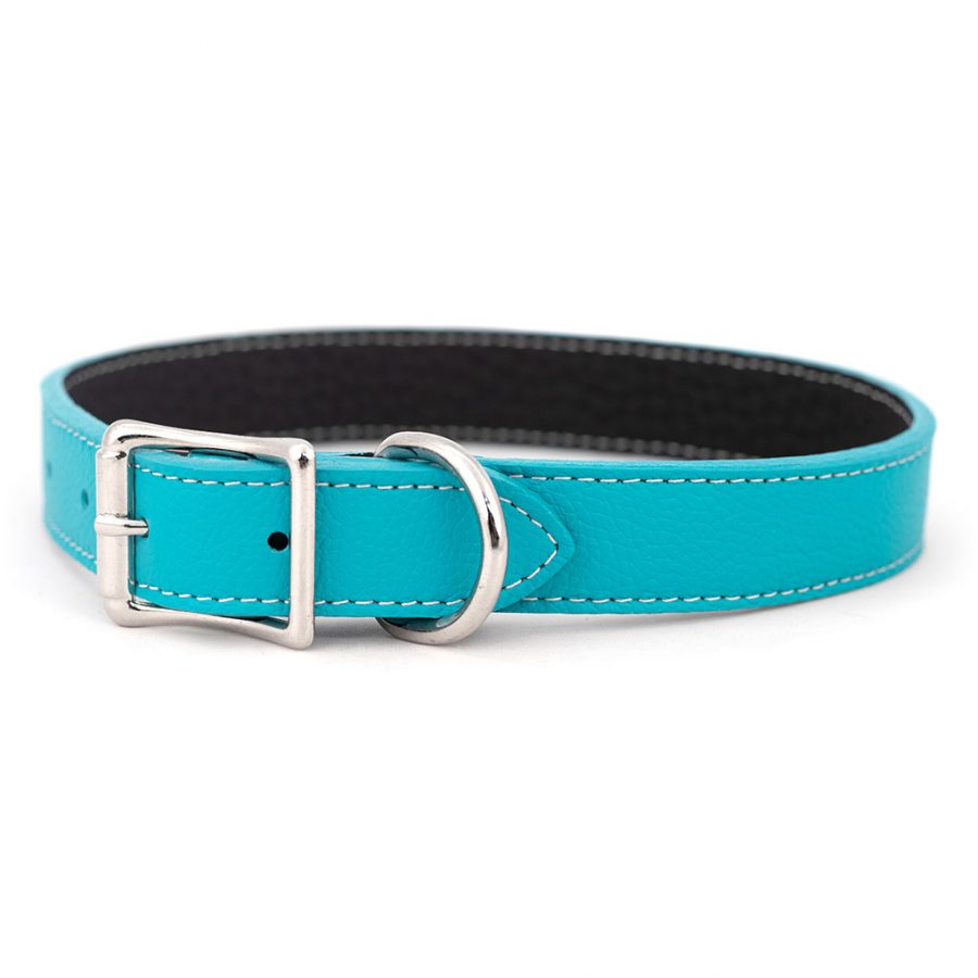 Tuscan Italian Leather Collar & Leash (Turquoise).