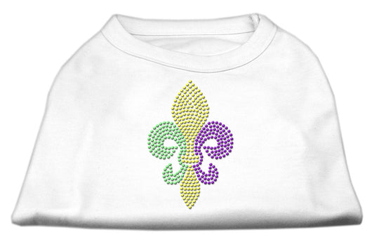 Mardi Gras Fleur De Lis Rhinestone White Dog Shirt.