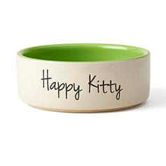Happy Kitty 5" Cat Bowl, Natural/Lime Green 2 Cups