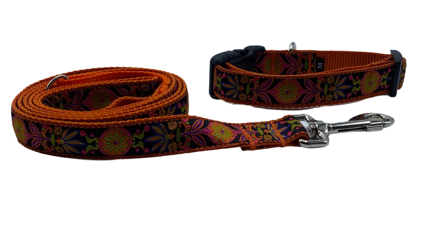 Orange Scandinavian Sweetheart Dog Collars or Leads (1" Wide).