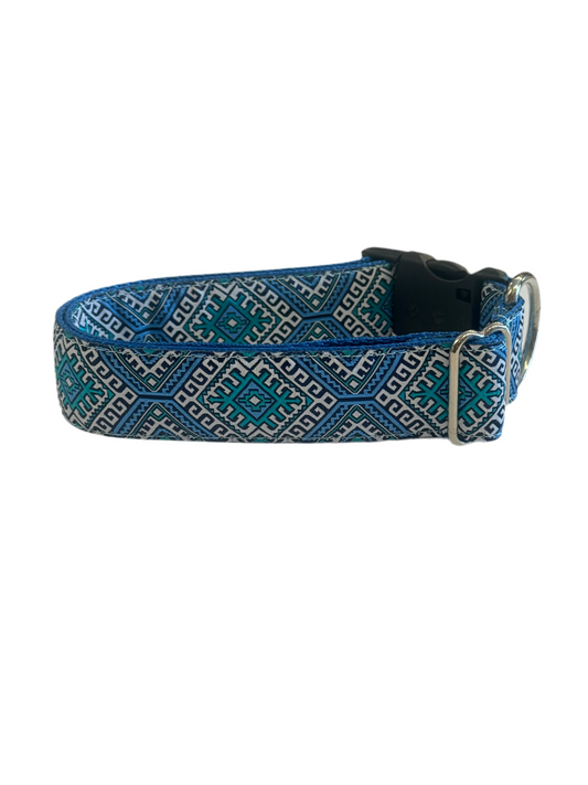 Blue Scroll Ribbon Collar Dog Collar (1.5" Wide)