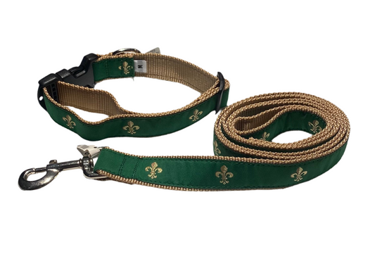 Green Fleur De Lis Dog  Collars, Harnesses, & Leads