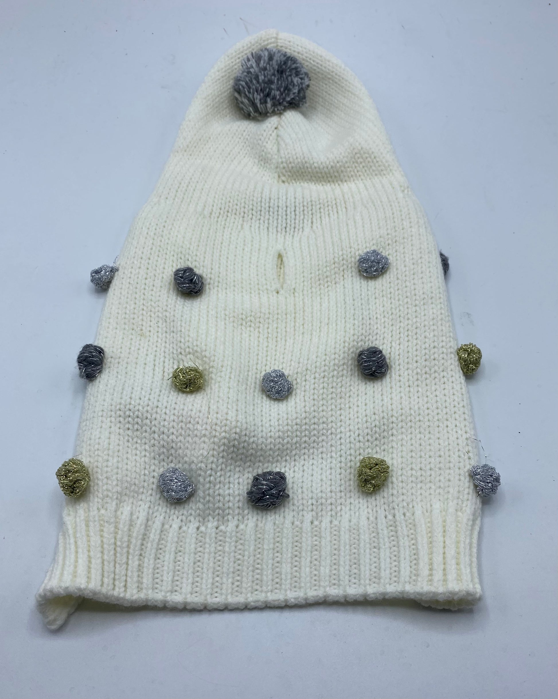 Martha silver Stewart Pom-Pom Hooded Dog Sweater.