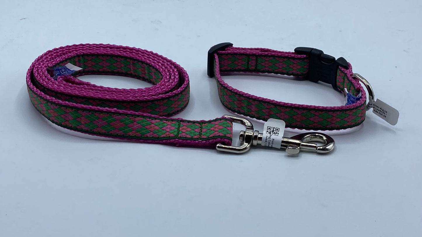 Pink and Green Argyle Dog Collars & Leads.