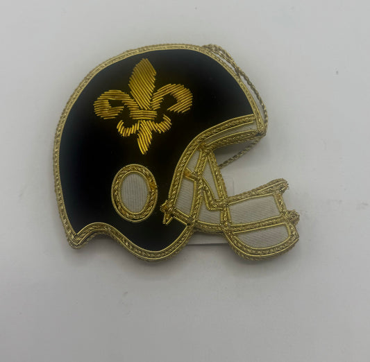 Black & Gold Football Helmet Embroidered Christmas Ornament.