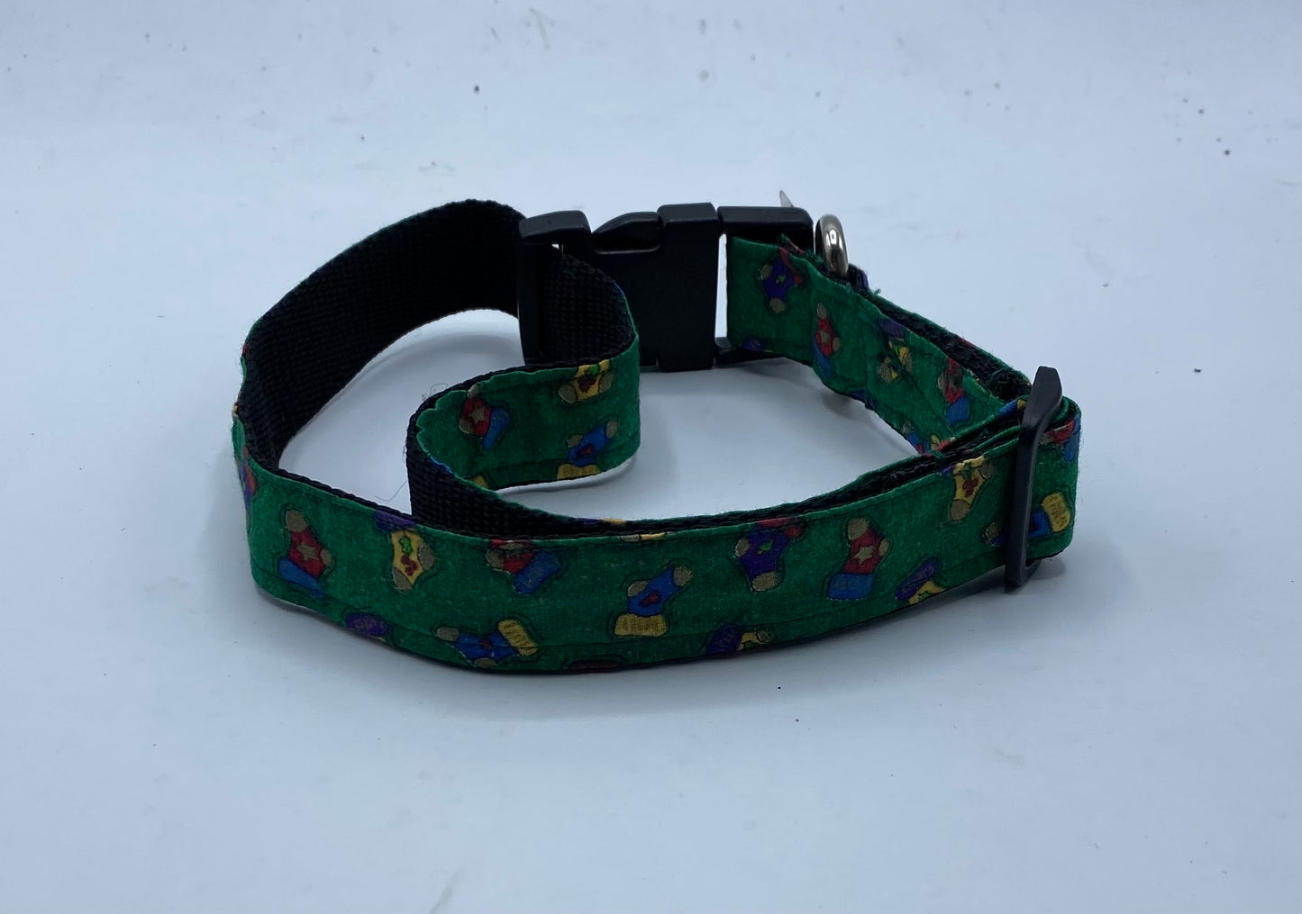 Green Quilted Ribbon Stocking Dog Collar - XL (1")