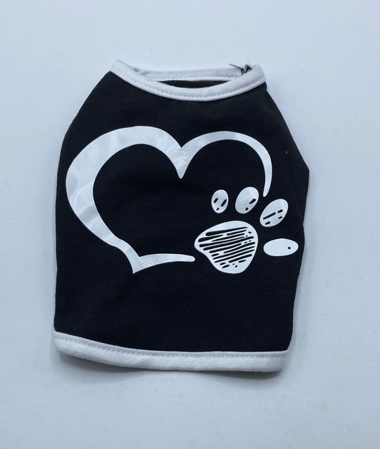 Lightweight B&W Dog Tank Top with Heart/Paw