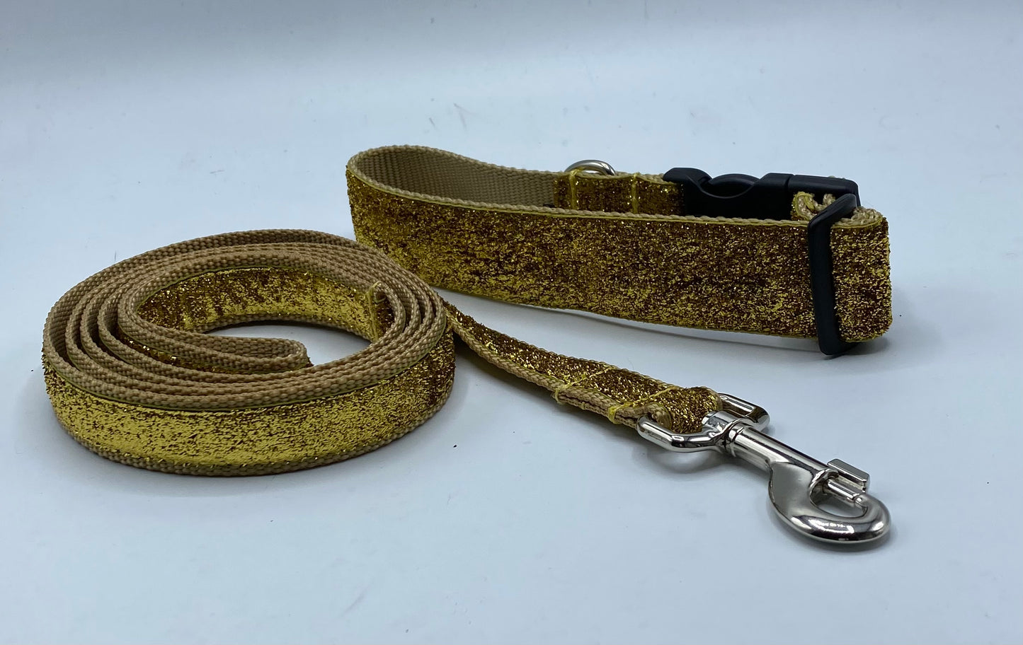 Gold  Glitter Ribbon Nylon Collars & Leads (1" Wide)