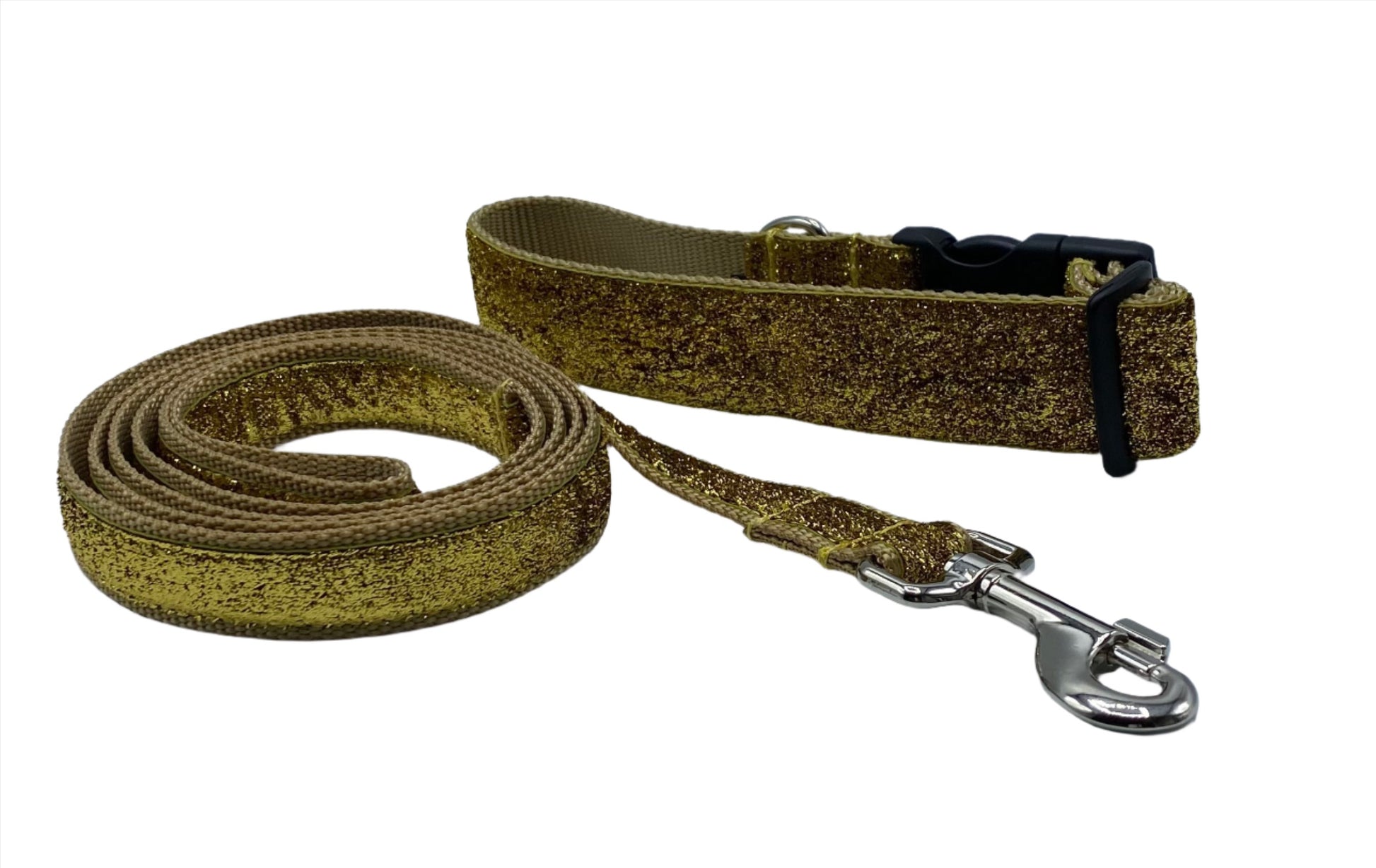 Gold  Glitter Ribbon Nylon Collars & Leads (1" Wide).