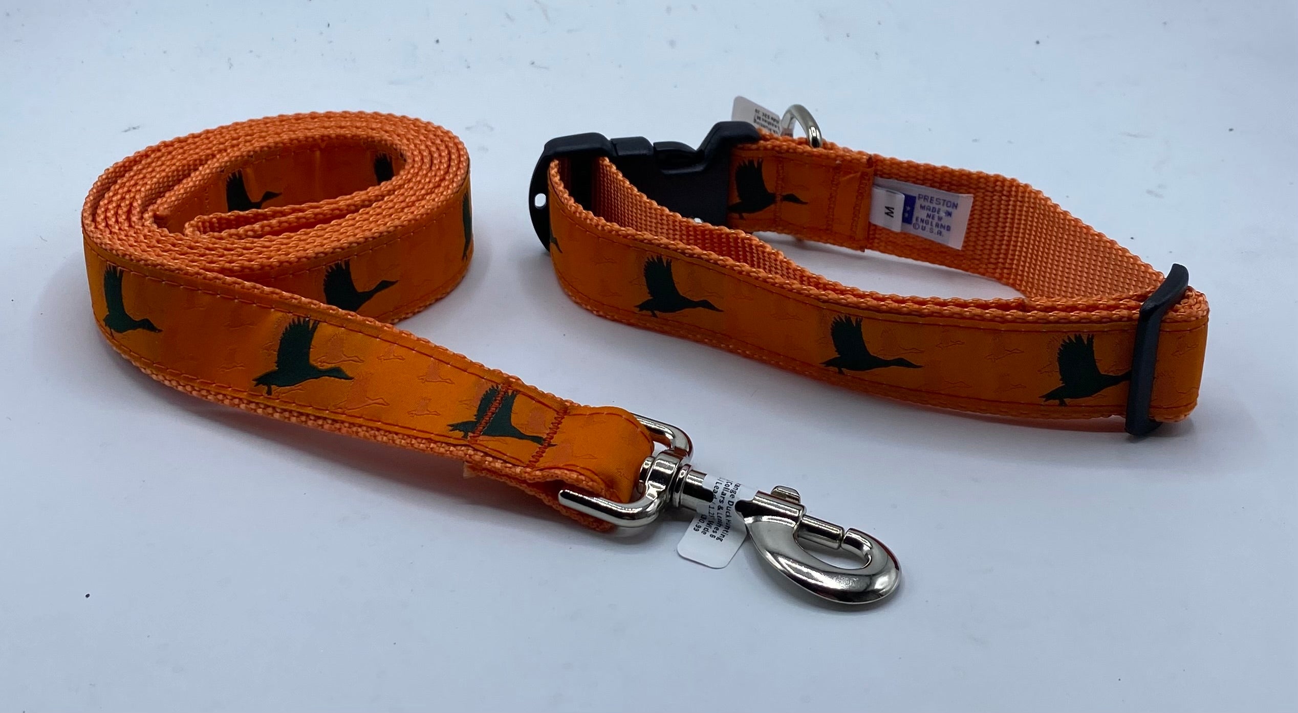 Orange Duck Hunting Dog Collars Leashes M Collar 1.25 Wide