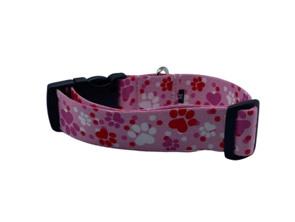 Pink Paw Nylon Dog Collar (1.5" Wide).