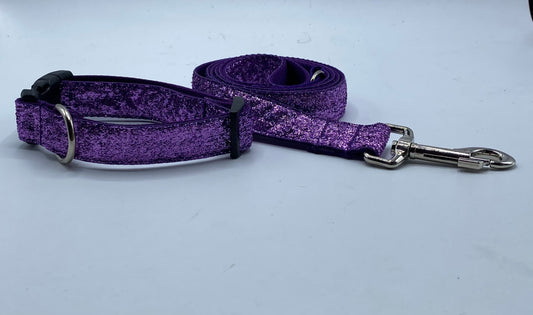 Purple Glitter Ribbon Nylon Collars & Leads (1" Wide)